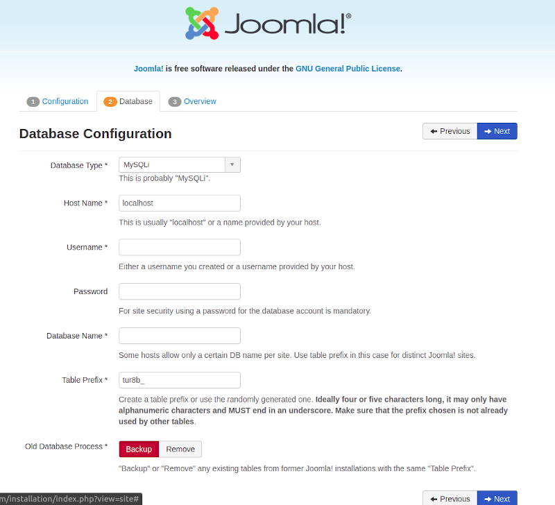 setup joomla screen 2